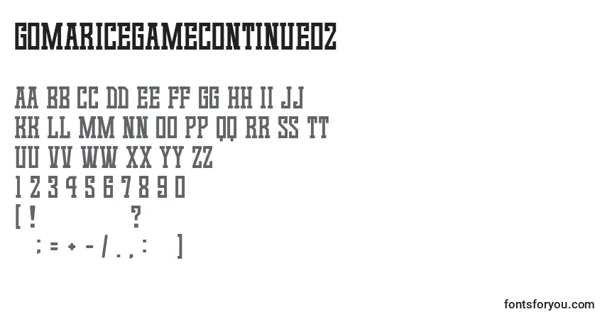 Czcionka GomariceGameContinue02 – alfabet, cyfry, specjalne znaki