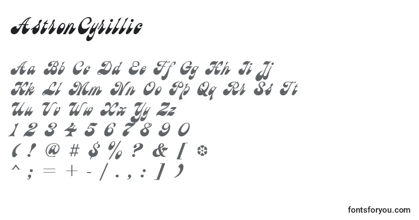 Schriftart AstronCyrillic – Alphabet, Zahlen, spezielle Symbole