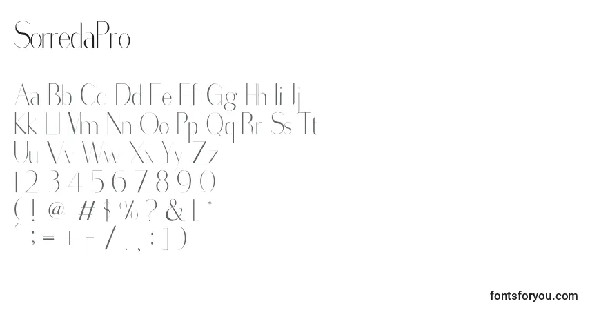 Czcionka SorredaPro – alfabet, cyfry, specjalne znaki
