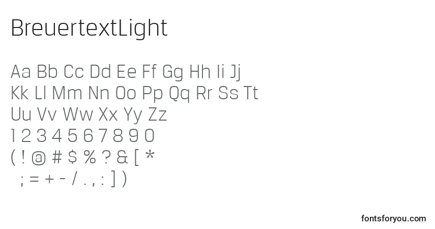 Czcionka BreuertextLight – alfabet, cyfry, specjalne znaki