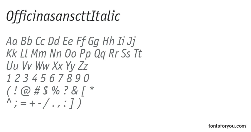 Шрифт OfficinasanscttItalic – алфавит, цифры, специальные символы