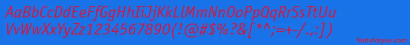 OfficinasanscttItalic Font – Red Fonts on Blue Background