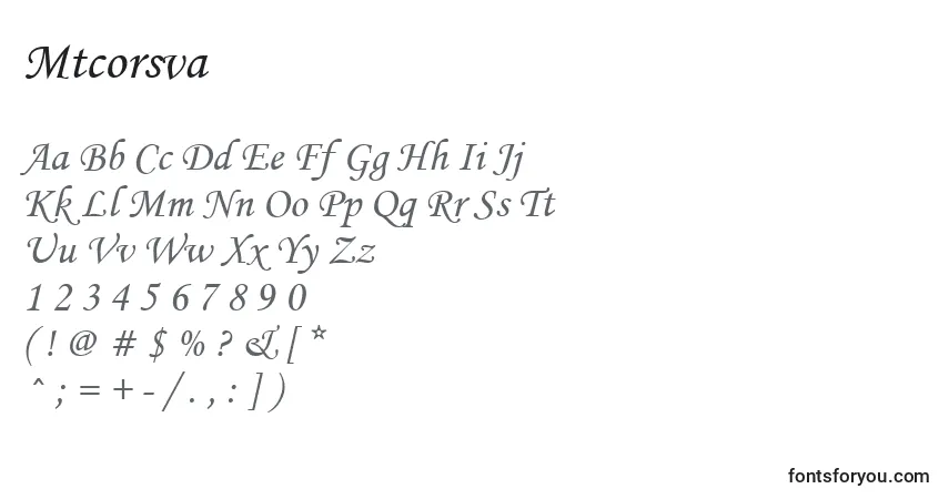 A fonte Mtcorsva – alfabeto, números, caracteres especiais
