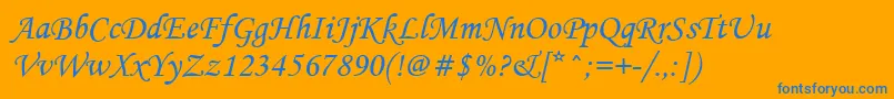 Mtcorsva Font – Blue Fonts on Orange Background