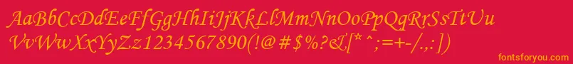 Mtcorsva Font – Orange Fonts on Red Background