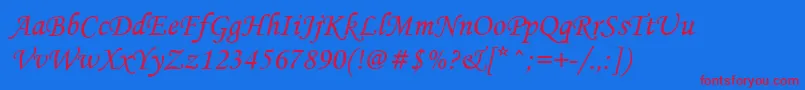 Mtcorsva Font – Red Fonts on Blue Background
