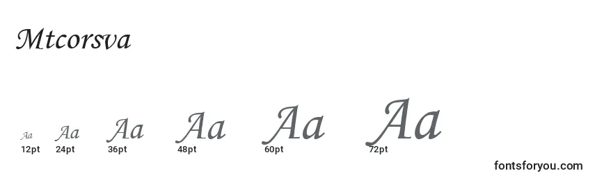 Размеры шрифта Mtcorsva