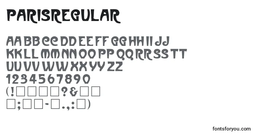 A fonte ParisRegular – alfabeto, números, caracteres especiais