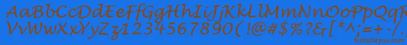 LucidaHandwritingItalic-Schriftart – Braune Schriften auf blauem Hintergrund