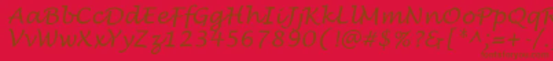 LucidaHandwritingItalic-Schriftart – Braune Schriften auf rotem Hintergrund