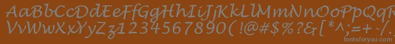 LucidaHandwritingItalic-Schriftart – Graue Schriften auf braunem Hintergrund