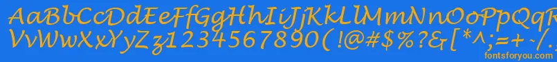 LucidaHandwritingItalic-Schriftart – Orangefarbene Schriften auf blauem Hintergrund