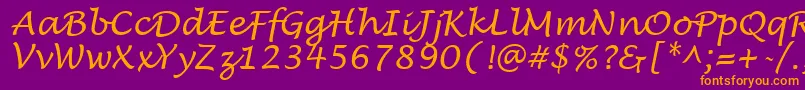 Fonte LucidaHandwritingItalic – fontes laranjas em um fundo violeta