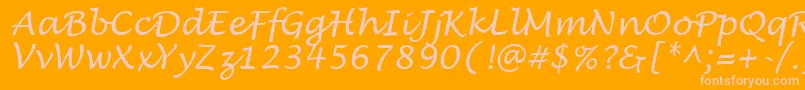 LucidaHandwritingItalic-fontti – vaaleanpunaiset fontit oranssilla taustalla