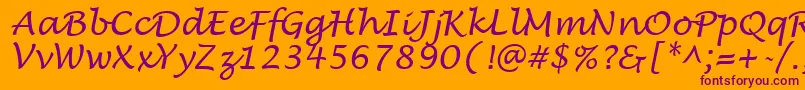 LucidaHandwritingItalic Font – Purple Fonts on Orange Background