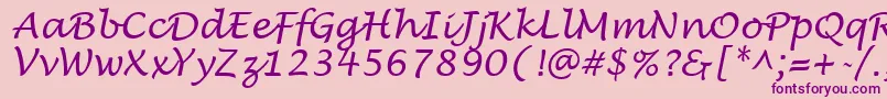 Fonte LucidaHandwritingItalic – fontes roxas em um fundo rosa