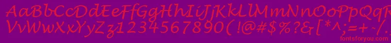 Fonte LucidaHandwritingItalic – fontes vermelhas em um fundo violeta