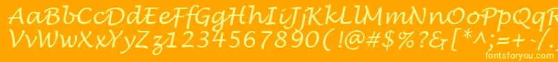 LucidaHandwritingItalic-fontti – keltaiset fontit oranssilla taustalla