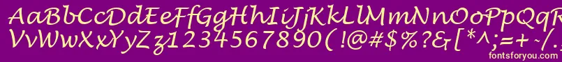 Fonte LucidaHandwritingItalic – fontes amarelas em um fundo roxo