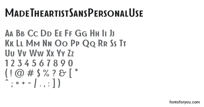 Schriftart MadeTheartistSansPersonalUse – Alphabet, Zahlen, spezielle Symbole