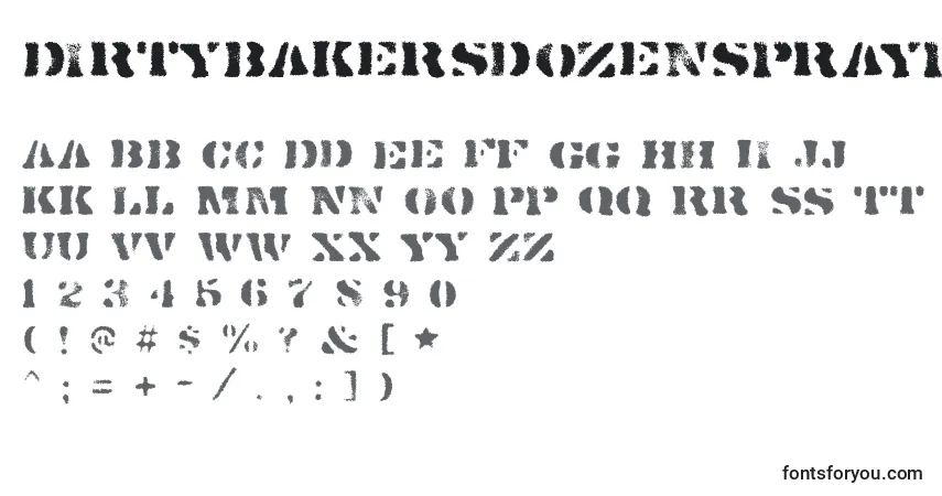 Czcionka DirtybakersdozenspraypaintRegular – alfabet, cyfry, specjalne znaki