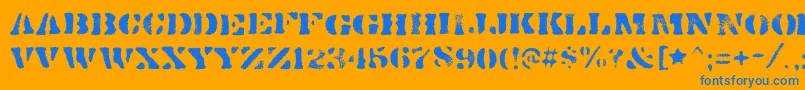 DirtybakersdozenspraypaintRegular-Schriftart – Blaue Schriften auf orangefarbenem Hintergrund