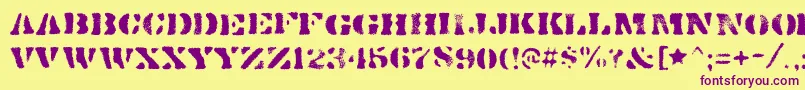 DirtybakersdozenspraypaintRegular-Schriftart – Violette Schriften auf gelbem Hintergrund