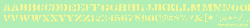DirtybakersdozenspraypaintRegular-fontti – keltaiset fontit vihreällä taustalla