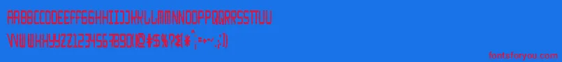 KitchencowboyThin-Schriftart – Rote Schriften auf blauem Hintergrund