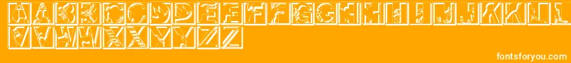 Pixcapsshadow-Schriftart – Weiße Schriften auf orangefarbenem Hintergrund