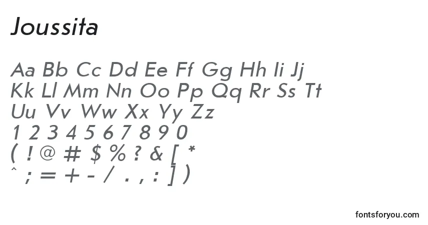 Czcionka Joussita – alfabet, cyfry, specjalne znaki
