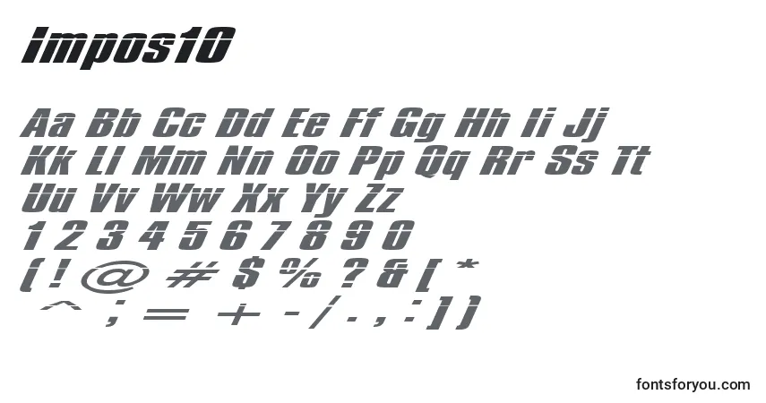 Czcionka Impos10 – alfabet, cyfry, specjalne znaki