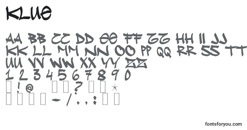 Schriftart Klue – Alphabet, Zahlen, spezielle Symbole