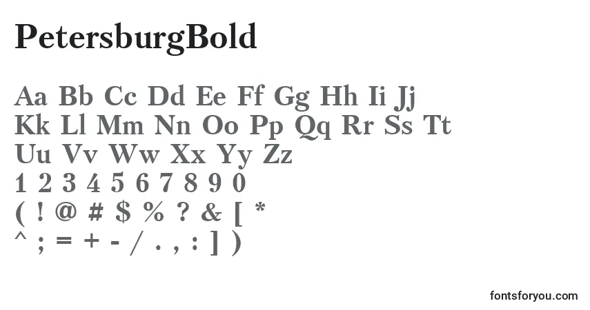 A fonte PetersburgBold – alfabeto, números, caracteres especiais