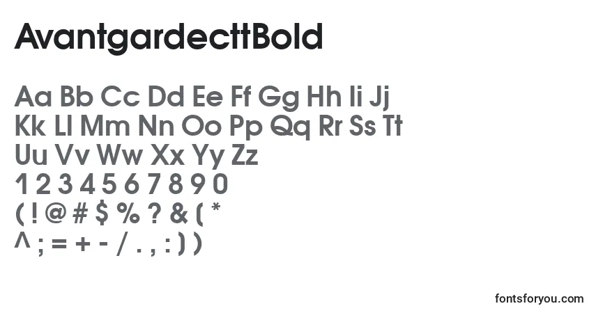 A fonte AvantgardecttBold – alfabeto, números, caracteres especiais
