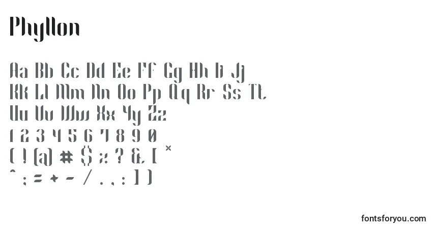 Schriftart Phyllon – Alphabet, Zahlen, spezielle Symbole