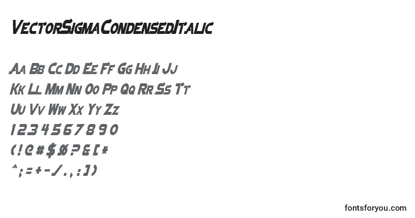 VectorSigmaCondensedItalic-fontti – aakkoset, numerot, erikoismerkit