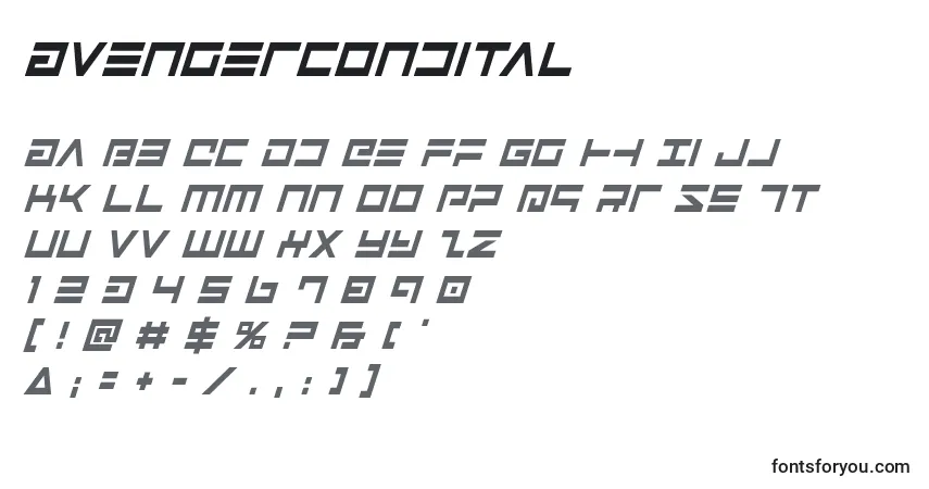Schriftart Avengercondital – Alphabet, Zahlen, spezielle Symbole