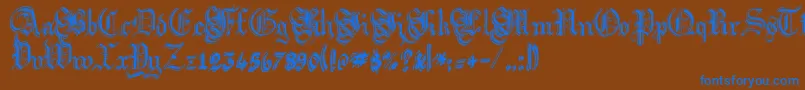 Więcej informacji o czcionce ArgorFlahmScaqh Czcionka ArgorFlahmScaqh – niebieskie czcionki na brązowym tle