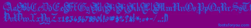 ArgorFlahmScaqh-Schriftart – Blaue Schriften auf violettem Hintergrund