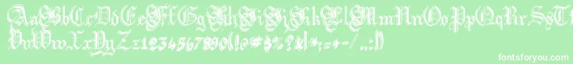 ArgorFlahmScaqh-Schriftart – Weiße Schriften auf grünem Hintergrund