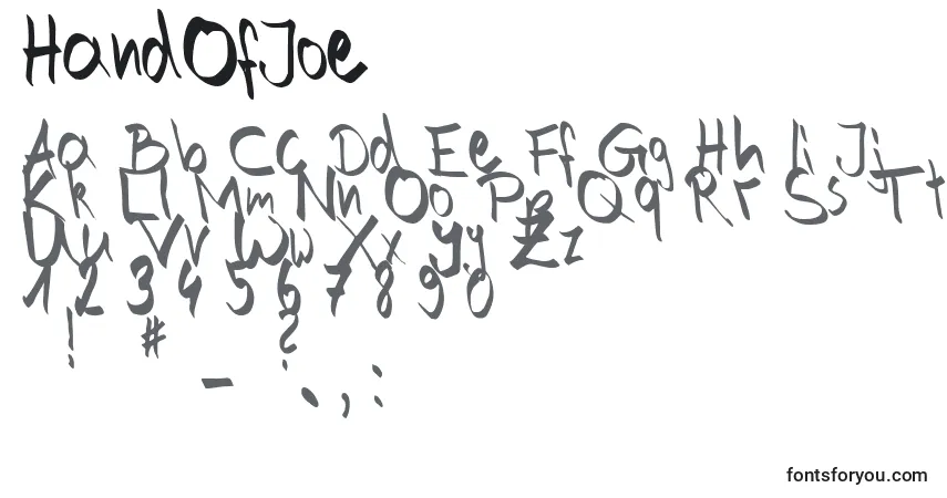 A fonte HandOfJoe – alfabeto, números, caracteres especiais