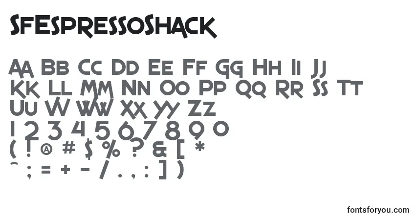 A fonte SfEspressoShack – alfabeto, números, caracteres especiais