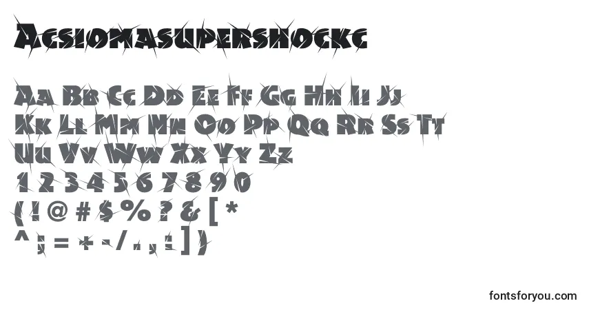 Czcionka Acsiomasupershockc – alfabet, cyfry, specjalne znaki