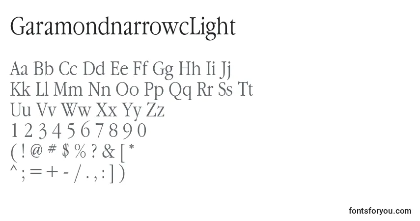 GaramondnarrowcLight-fontti – aakkoset, numerot, erikoismerkit