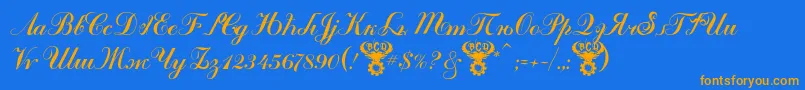 KremlinTsaritsaScriptItalic Font – Orange Fonts on Blue Background