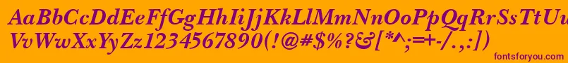 BaskervilleHandcutBolditalic-fontti – violetit fontit oranssilla taustalla