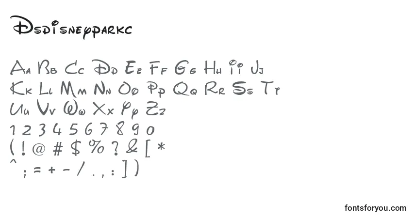 A fonte Dsdisneyparkc – alfabeto, números, caracteres especiais
