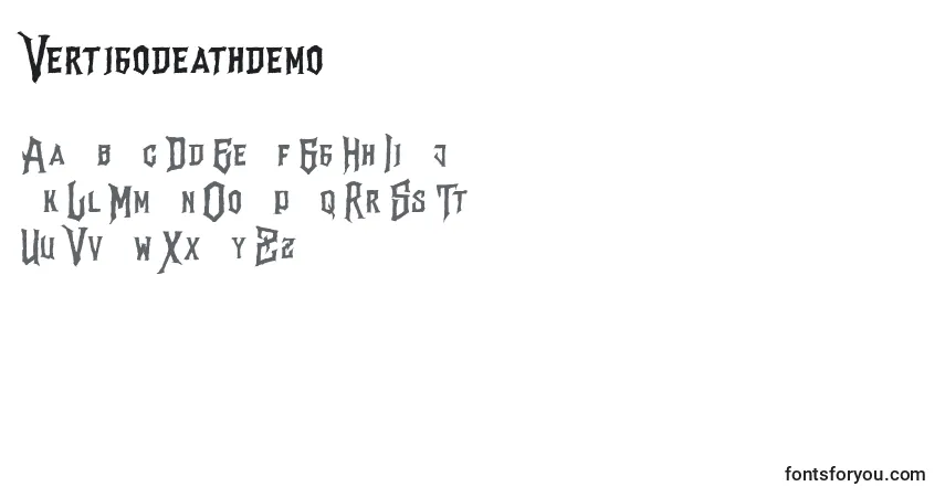 Schriftart Vertigodeathdemo – Alphabet, Zahlen, spezielle Symbole