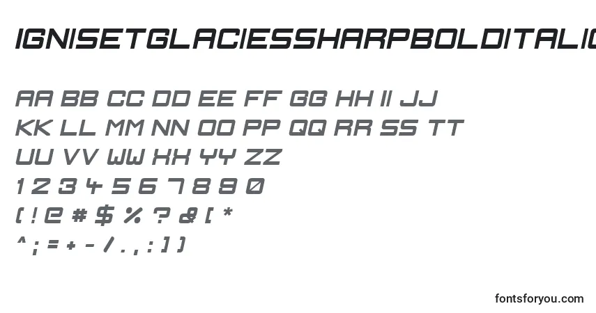 Czcionka IgnisEtGlaciesSharpBolditalic – alfabet, cyfry, specjalne znaki